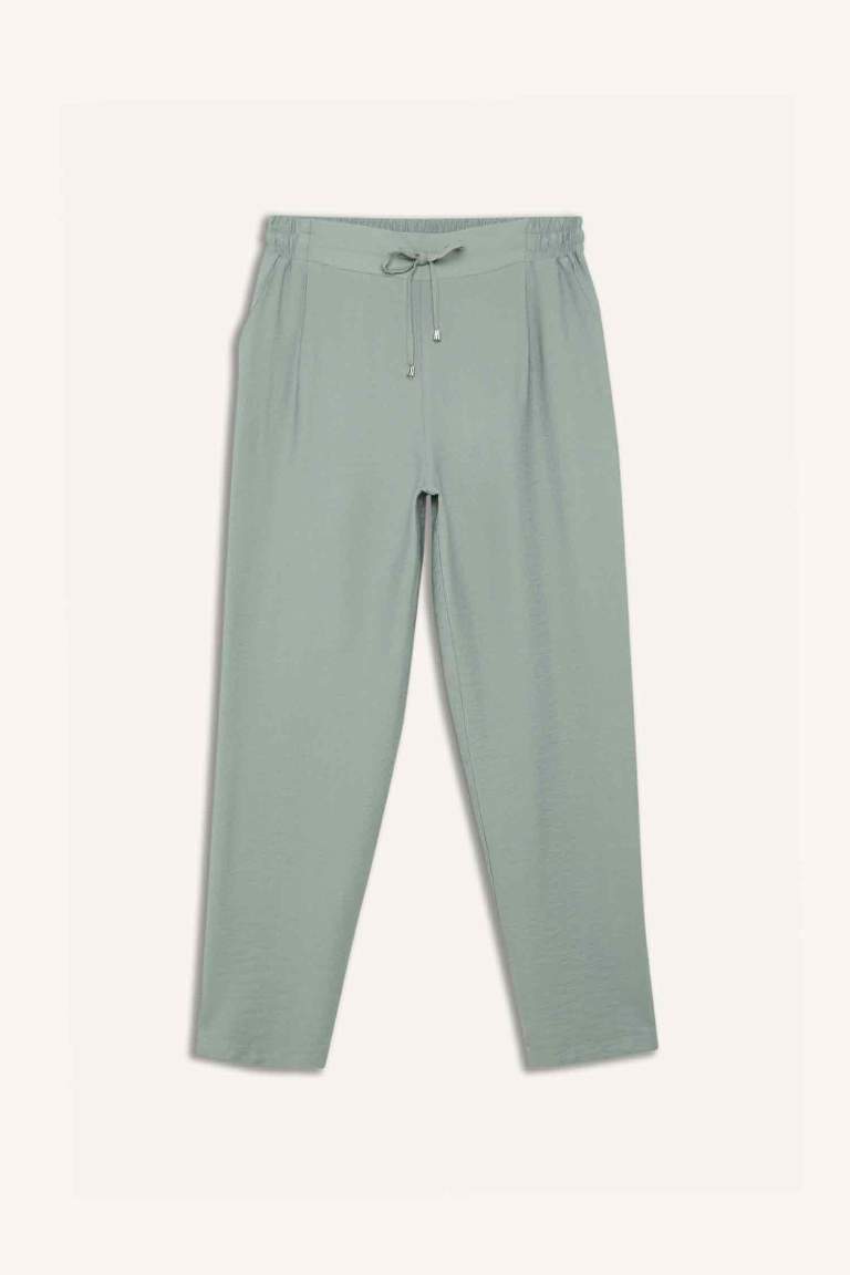 Linen Look Pocketed High Waist Straight Leg Joggers