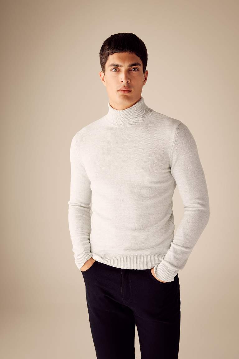 Slim Fit Turtleneck Basic Knitted Pullover