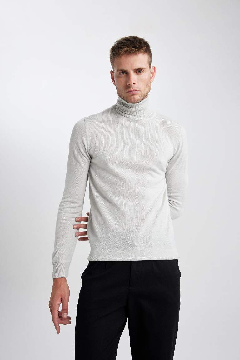 Slim Fit Turtleneck Basic Knitted Pullover