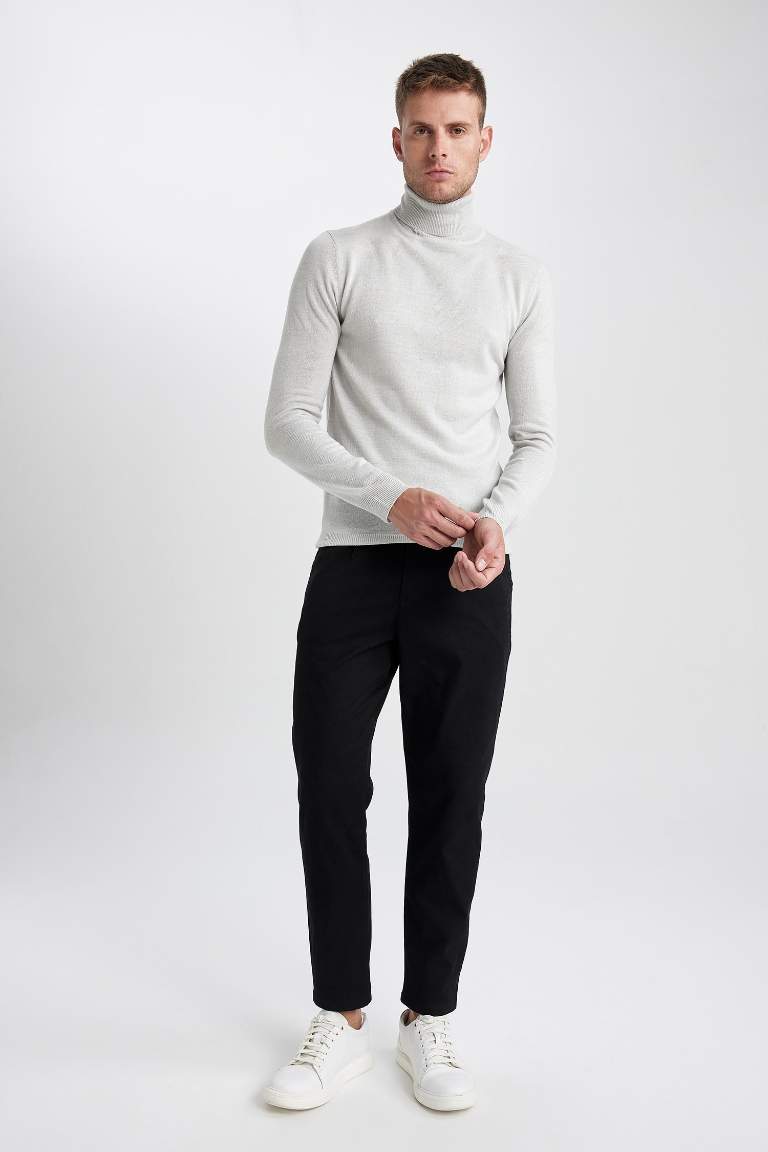 Slim Fit Turtleneck Basic Knitted Pullover