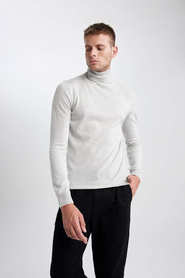 Slim Fit Turtleneck Basic Knitted Pullover