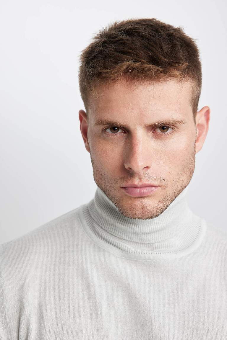 Slim Fit Turtleneck Basic Knitted Pullover