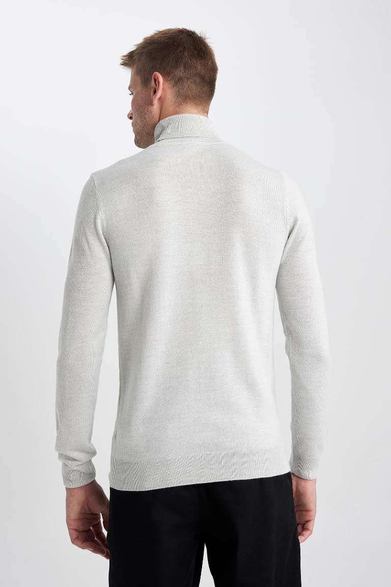 Slim Fit Turtleneck Basic Knitted Pullover