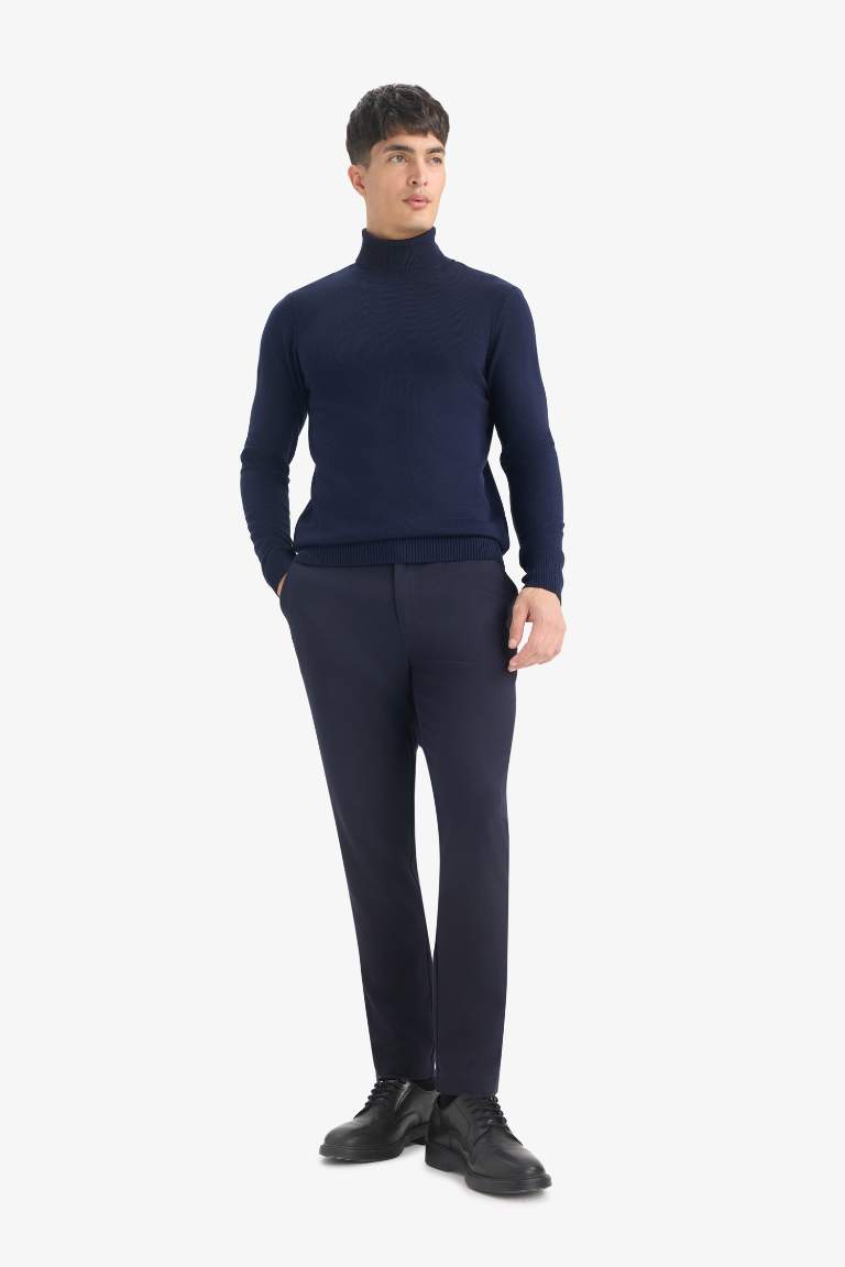 Slim Fit Dar Kesim Balıkçı Yaka Basic Düz Triko Kazak