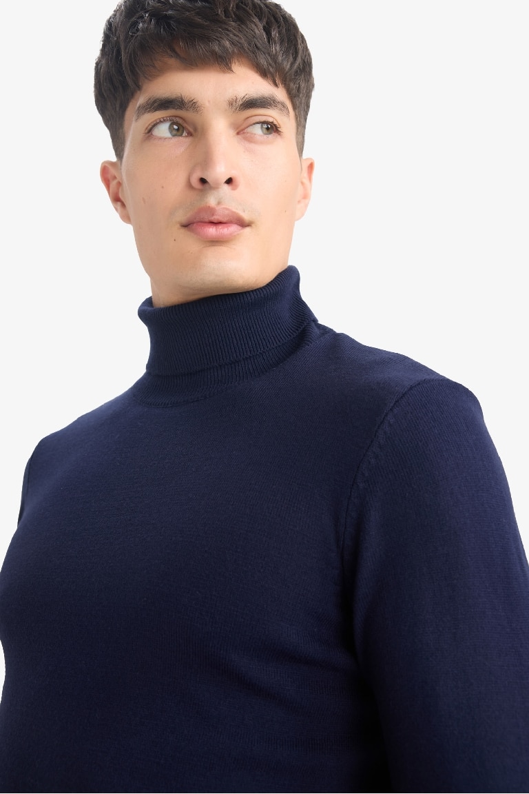 Slim Fit Dar Kesim Balıkçı Yaka Basic Düz Triko Kazak