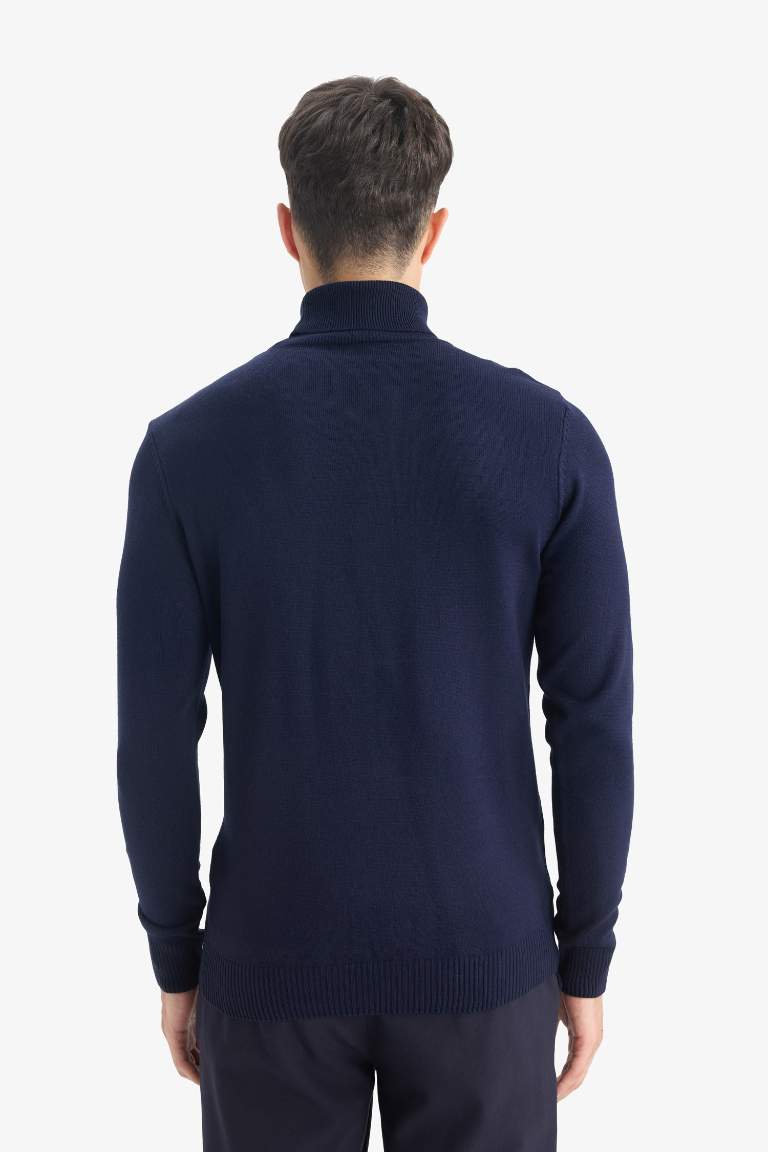 Slim Fit Dar Kesim Balıkçı Yaka Basic Düz Triko Kazak