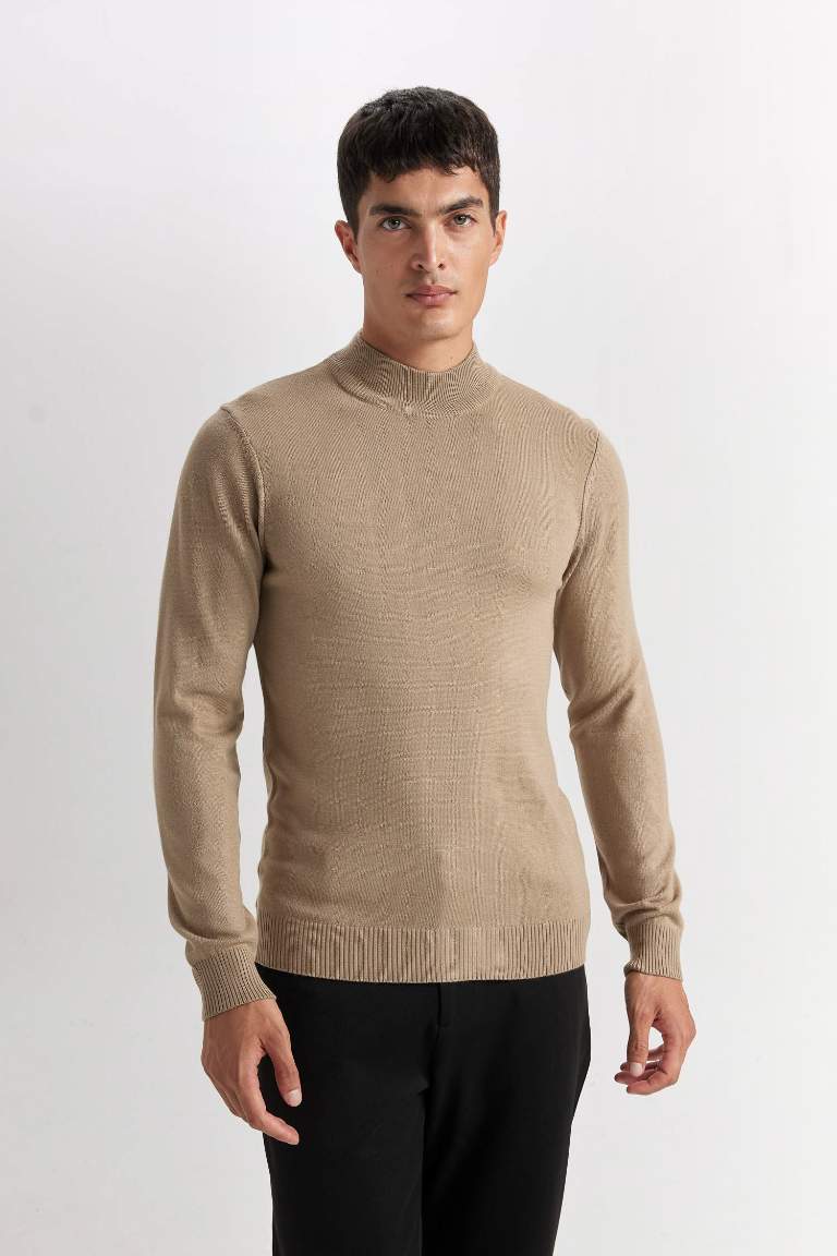 Slim Fit  Half Turtleneck Basic Knitted Pullover