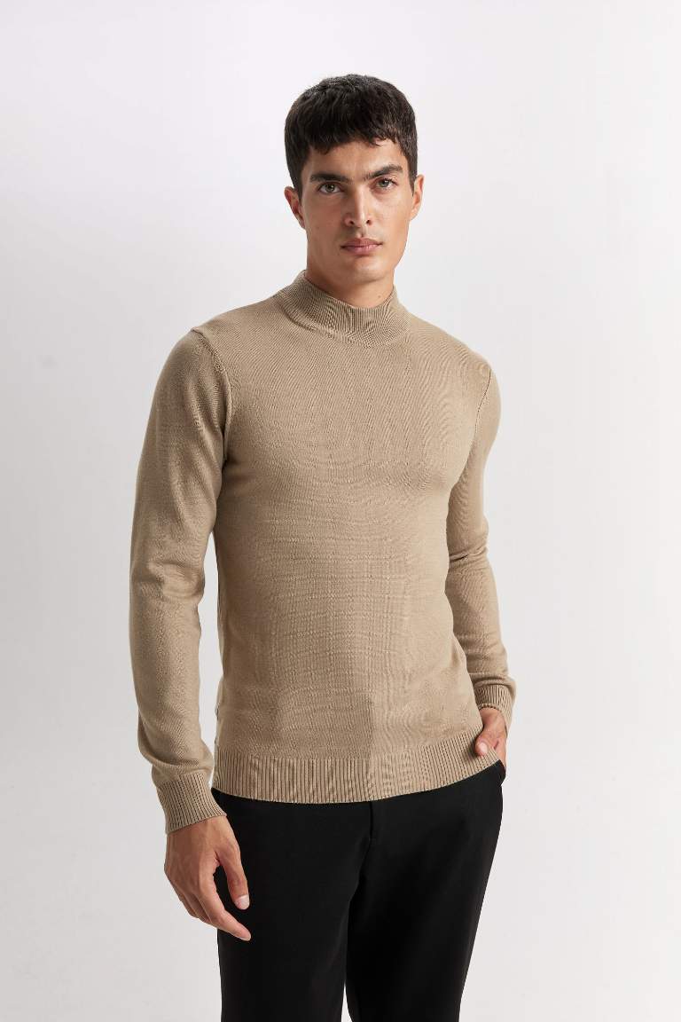 Slim Fit  Half Turtleneck Basic Knitted Pullover