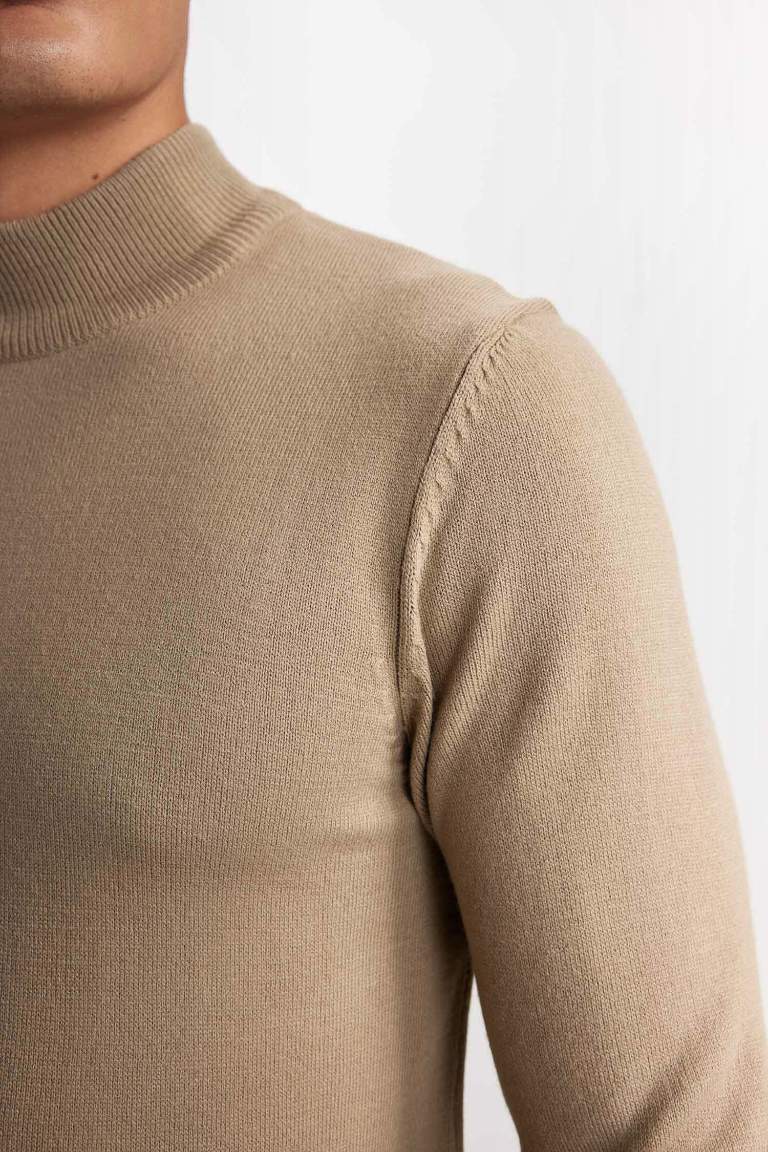 Slim Fit  Half Turtleneck Basic Knitted Pullover