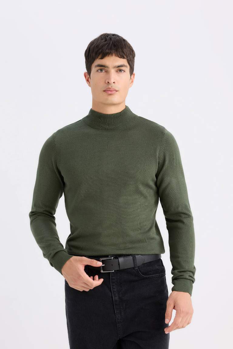 Slim Fit Half Turtleneck Basic Knitted Pullover