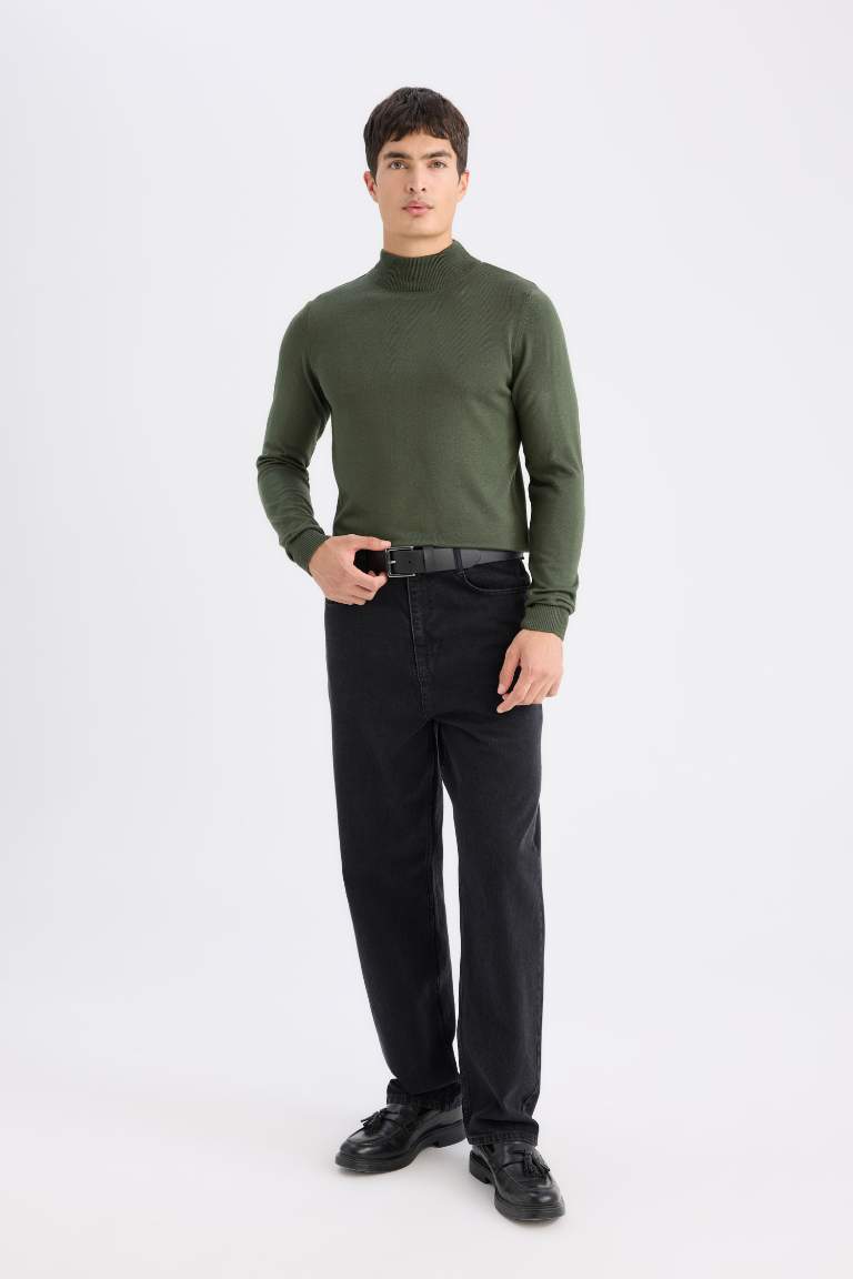 Slim Fit Half Turtleneck Basic Knitted Pullover