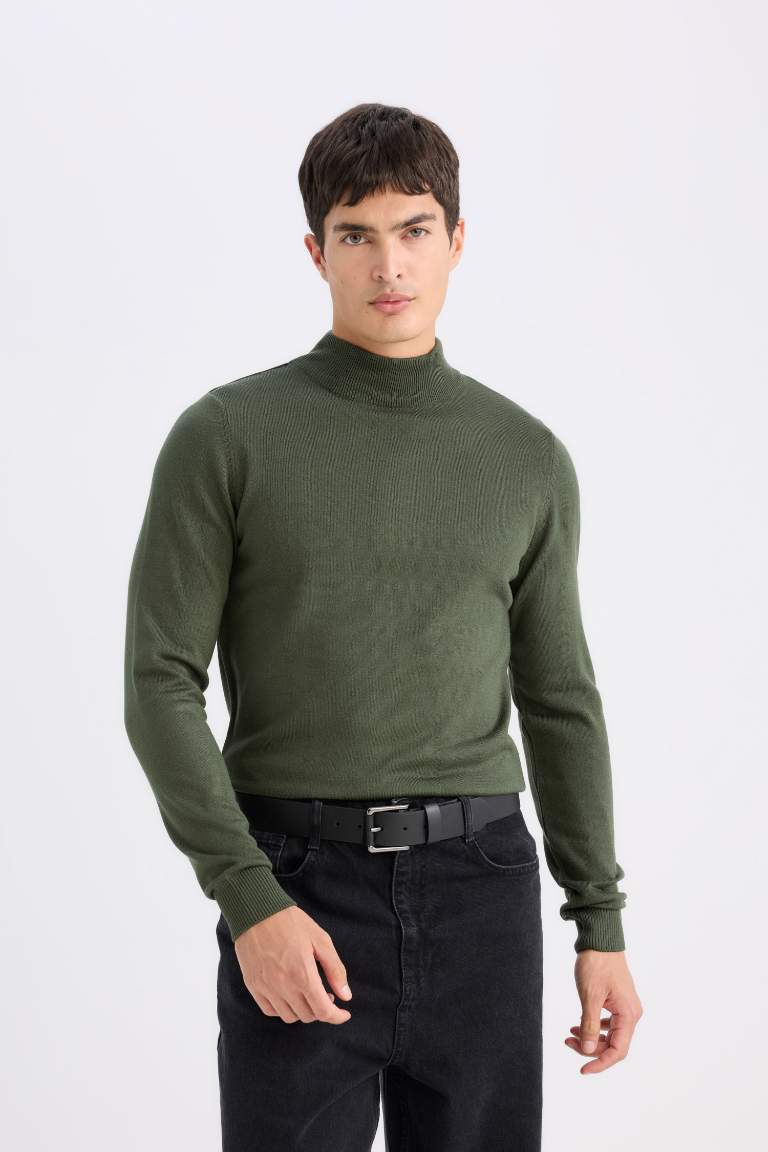 Slim Fit Half Turtleneck Basic Knitted Pullover