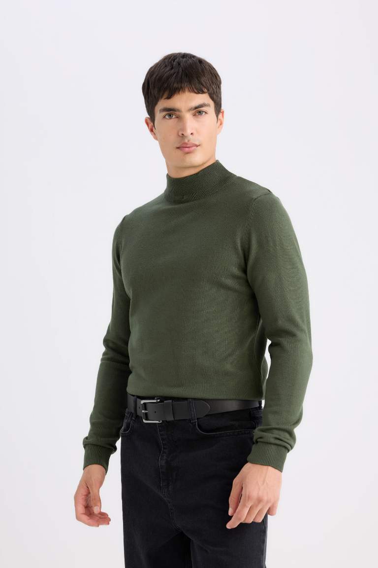 Slim Fit Half Turtleneck Basic Knitted Pullover