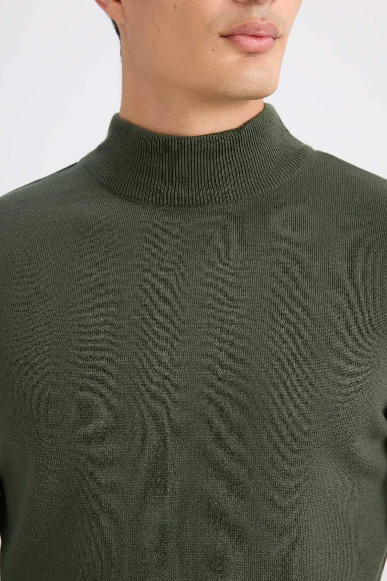 Slim Fit Half Turtleneck Basic Knitted Pullover