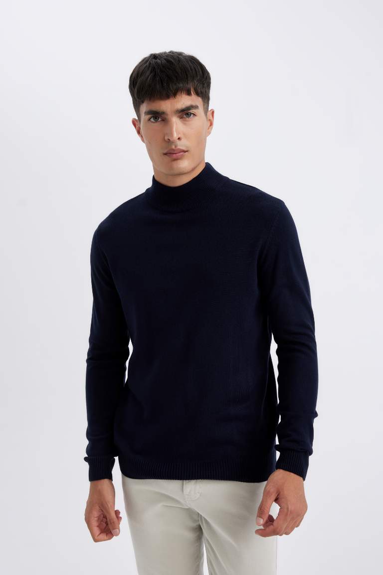 Slim Fit Half Turtleneck Basic Knitted Pullover