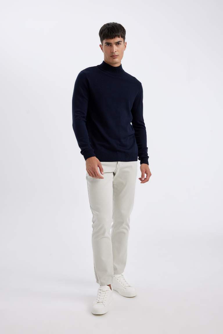 Slim Fit Half Turtleneck Basic Knitted Pullover