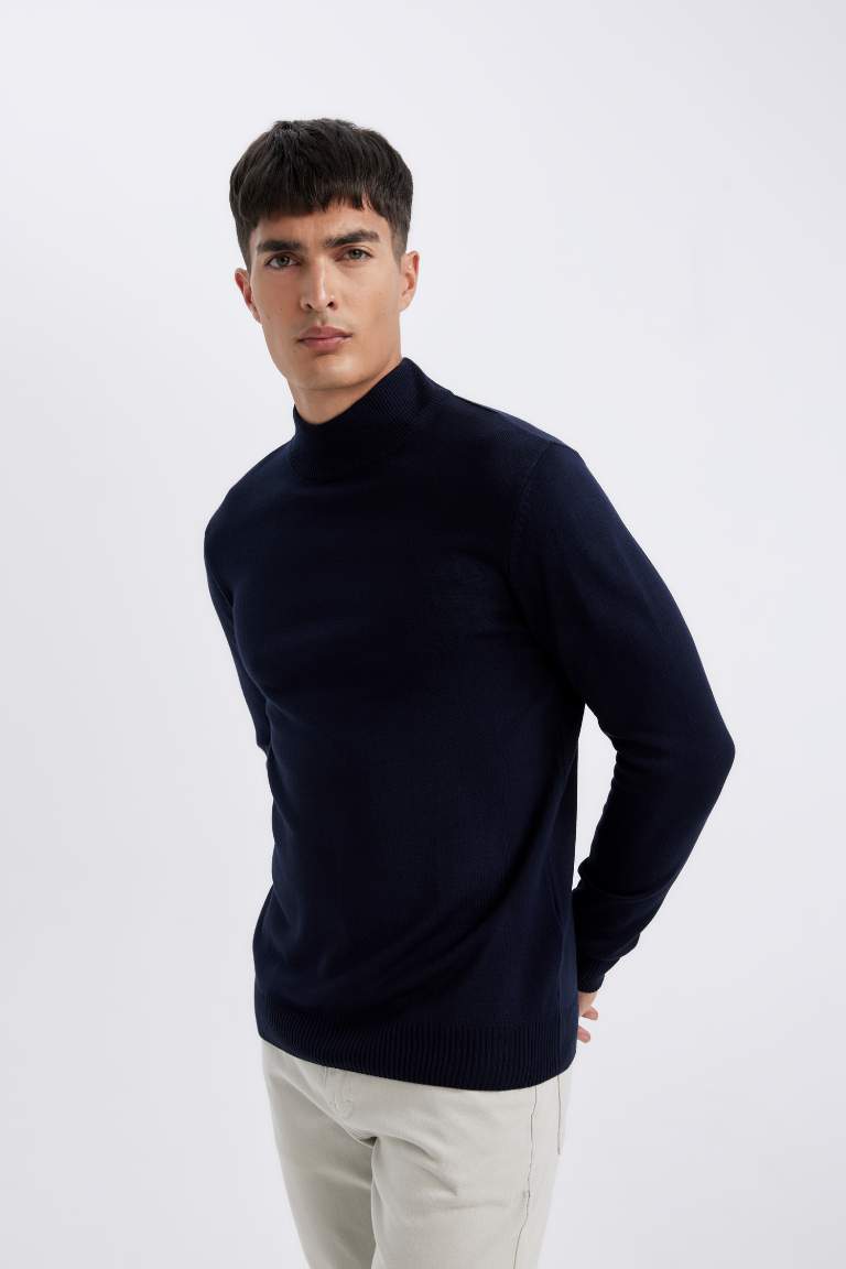 Slim Fit Half Turtleneck Basic Knitted Pullover