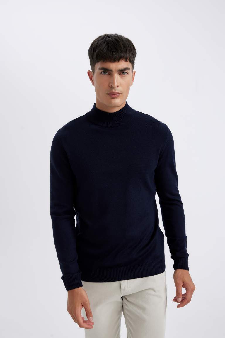 Slim Fit Half Turtleneck Basic Knitted Pullover