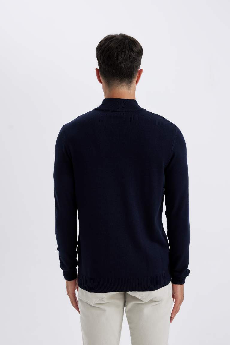 Slim Fit Half Turtleneck Basic Knitted Pullover