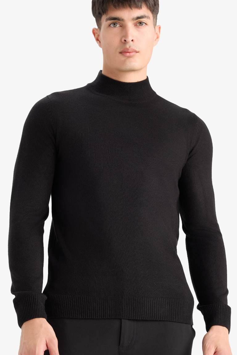Slim Fit Dar Kesim Balıkçı Yaka Basic Düz Triko Kazak