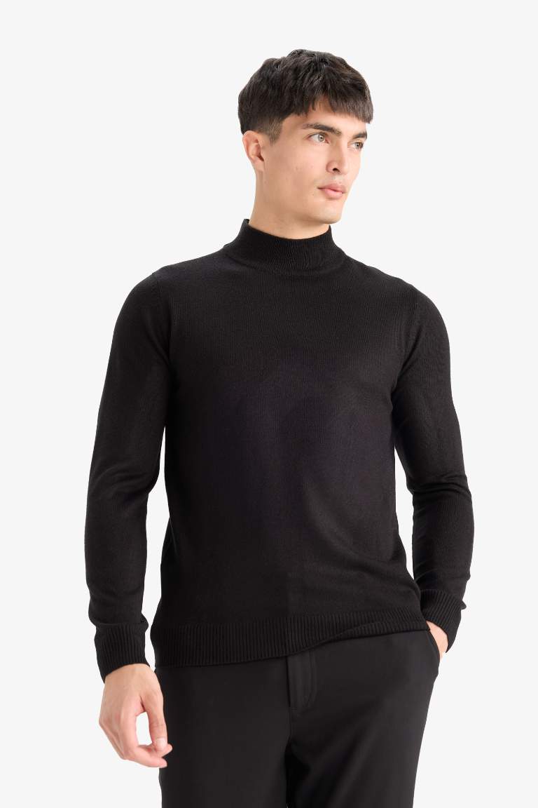 Slim Fit Dar Kesim Balıkçı Yaka Basic Düz Triko Kazak