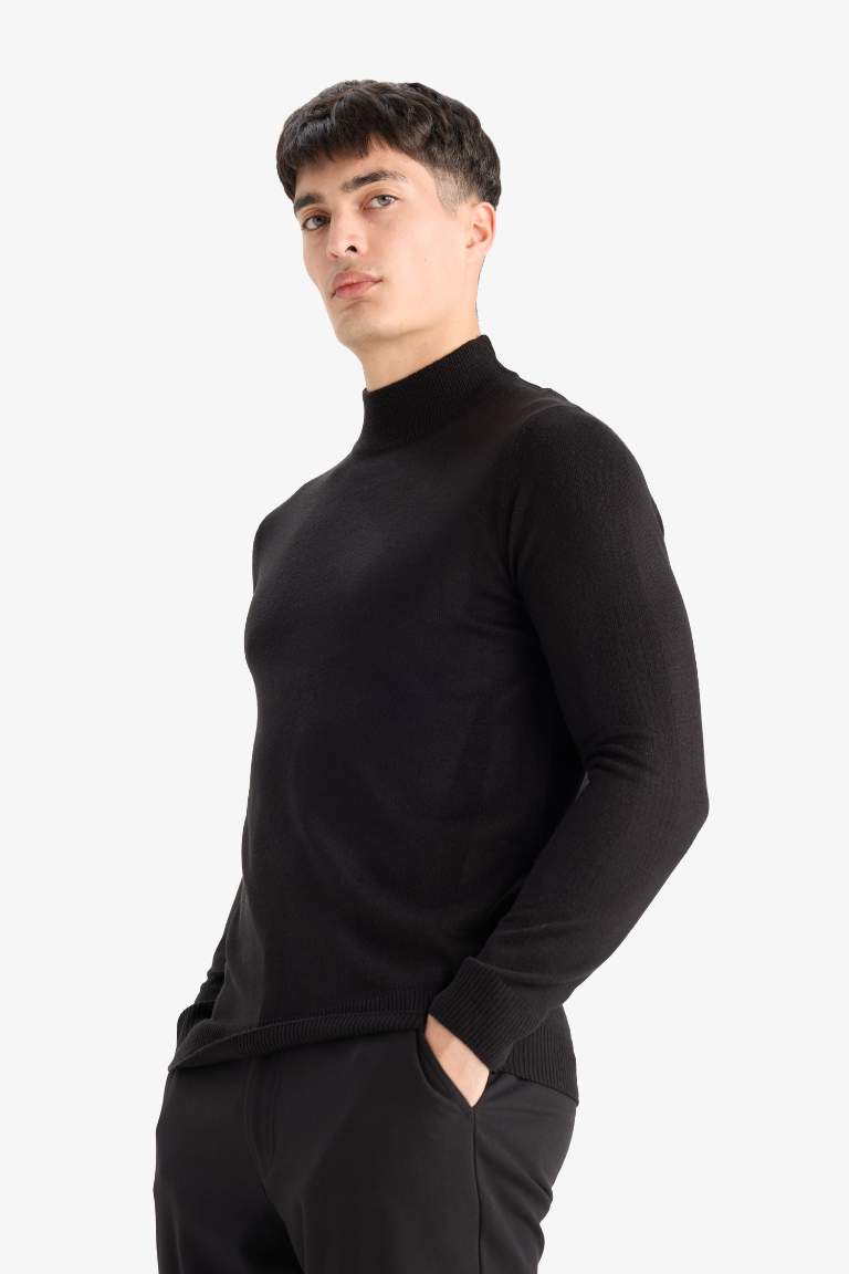 Slim Fit Dar Kesim Balıkçı Yaka Basic Düz Triko Kazak