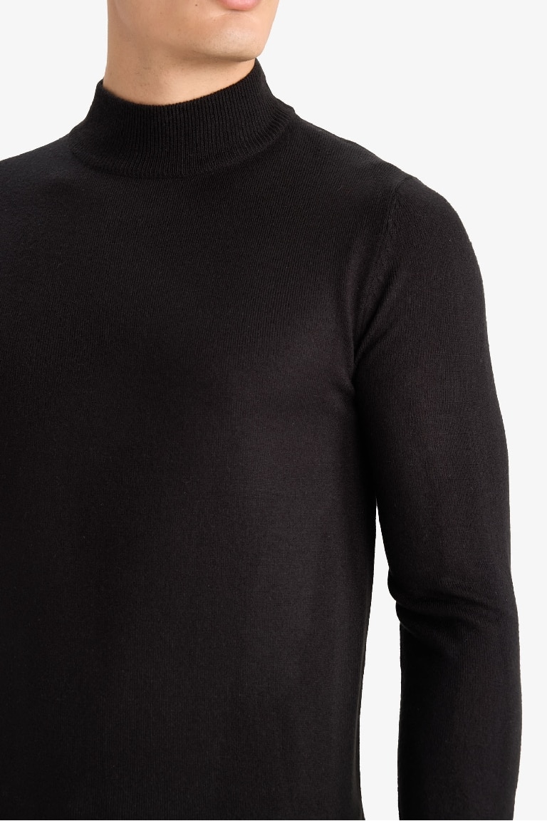Slim Fit Dar Kesim Balıkçı Yaka Basic Düz Triko Kazak