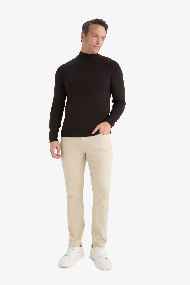 Slim Fit Dar Kesim Balıkçı Yaka Basic Düz Triko Kazak