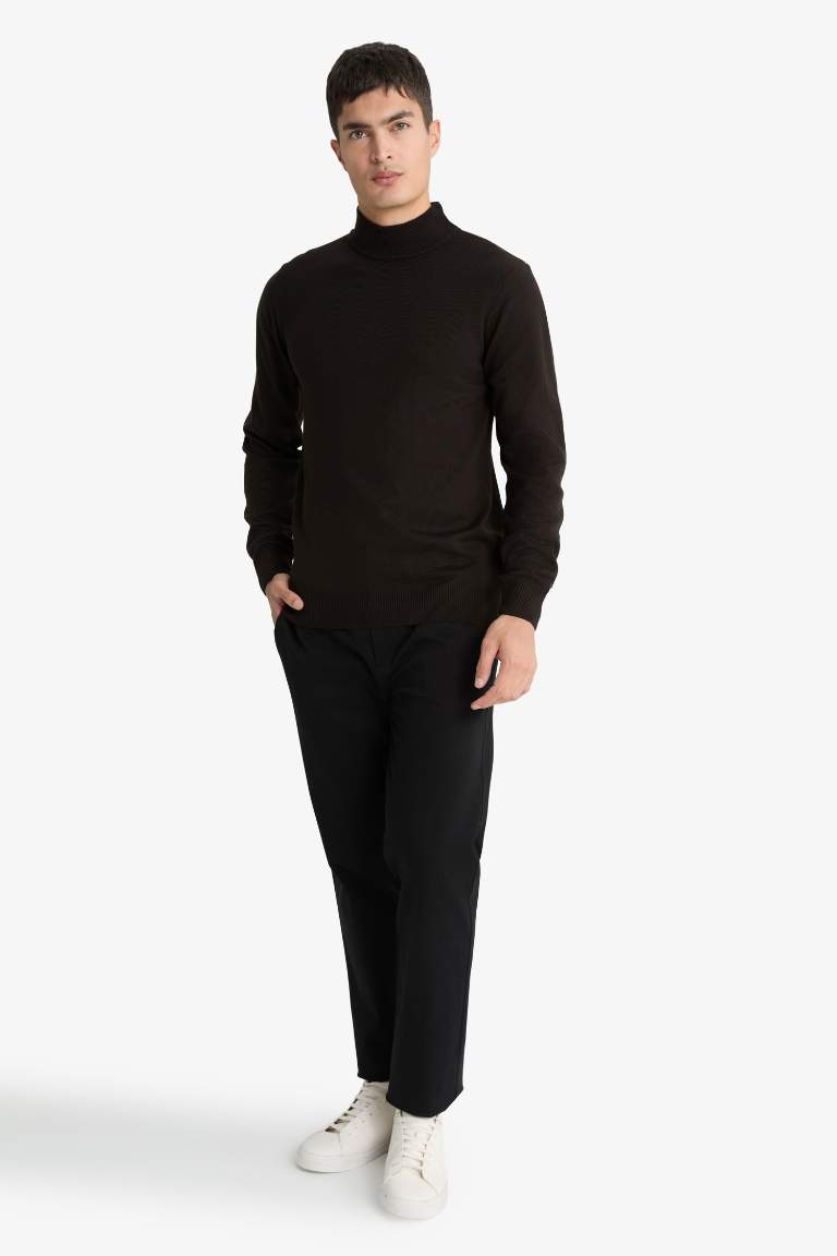 Slim Fit Dar Kesim Balıkçı Yaka Basic Düz Triko Kazak