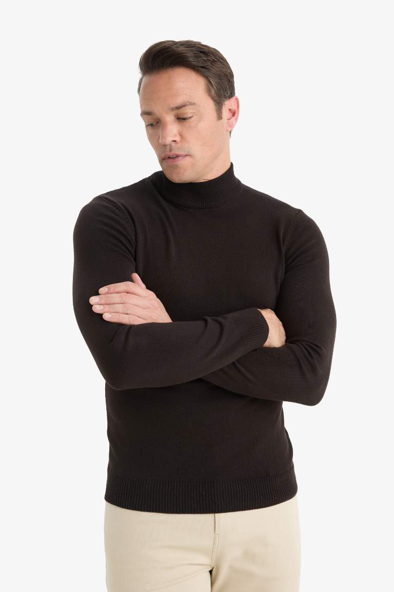 Slim Fit Dar Kesim Balıkçı Yaka Basic Düz Triko Kazak