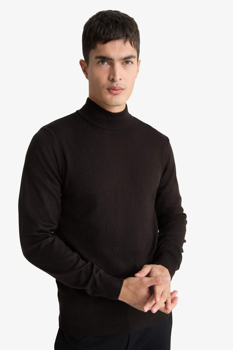 Slim Fit Dar Kesim Balıkçı Yaka Basic Düz Triko Kazak