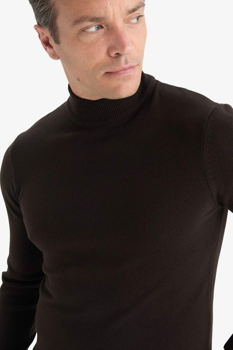 Slim Fit Dar Kesim Balıkçı Yaka Basic Düz Triko Kazak