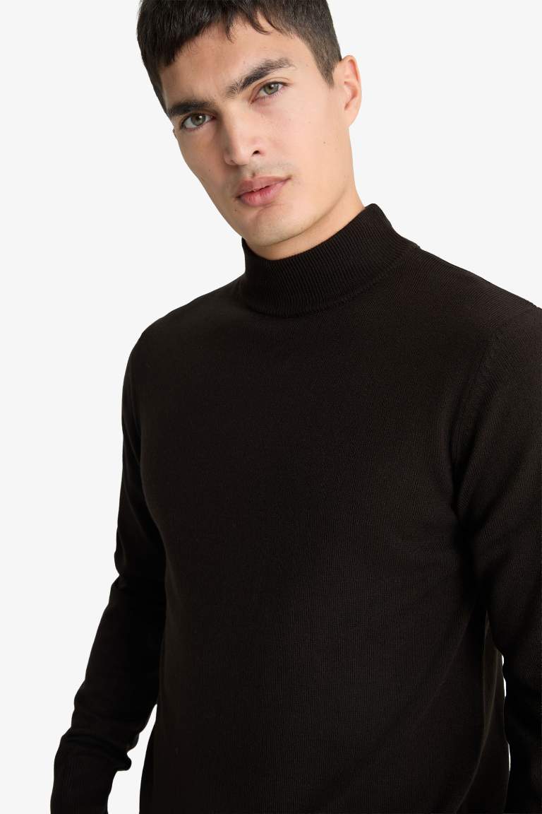 Slim Fit Dar Kesim Balıkçı Yaka Basic Düz Triko Kazak