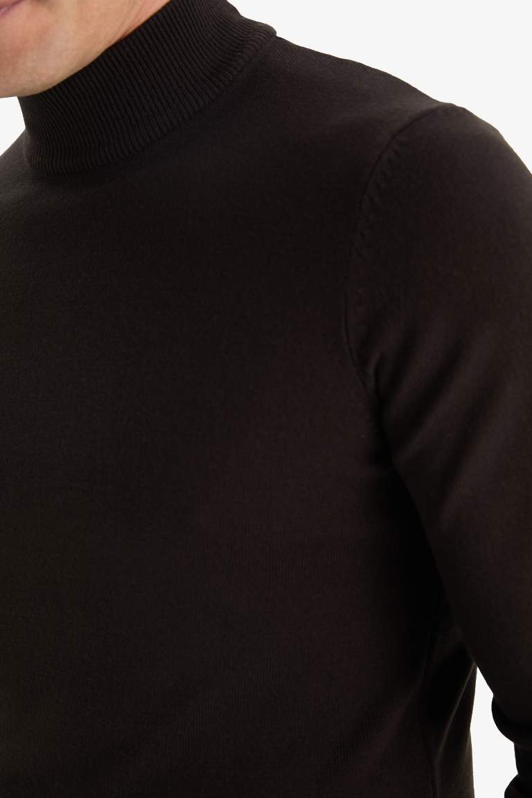 Slim Fit Dar Kesim Balıkçı Yaka Basic Düz Triko Kazak