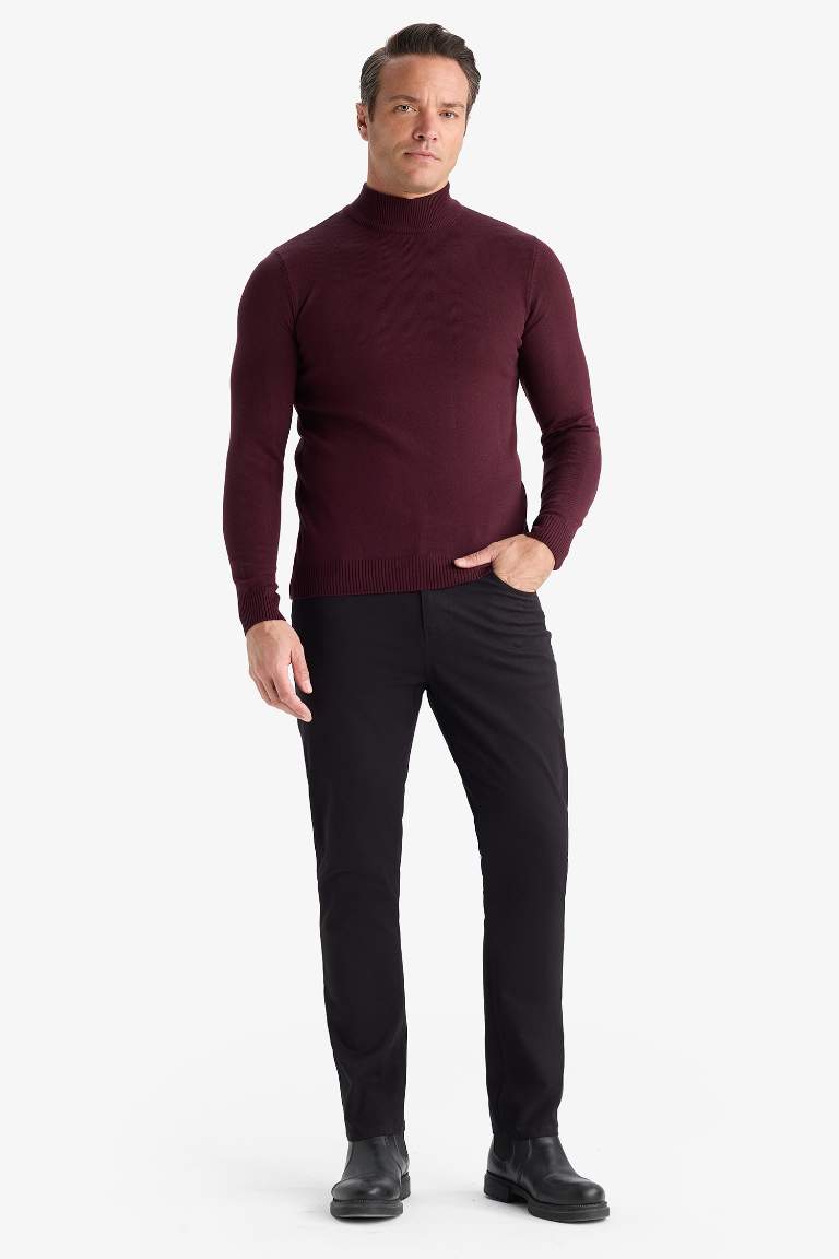 Slim Fit Dar Kesim Balıkçı Yaka Basic Düz Triko Kazak