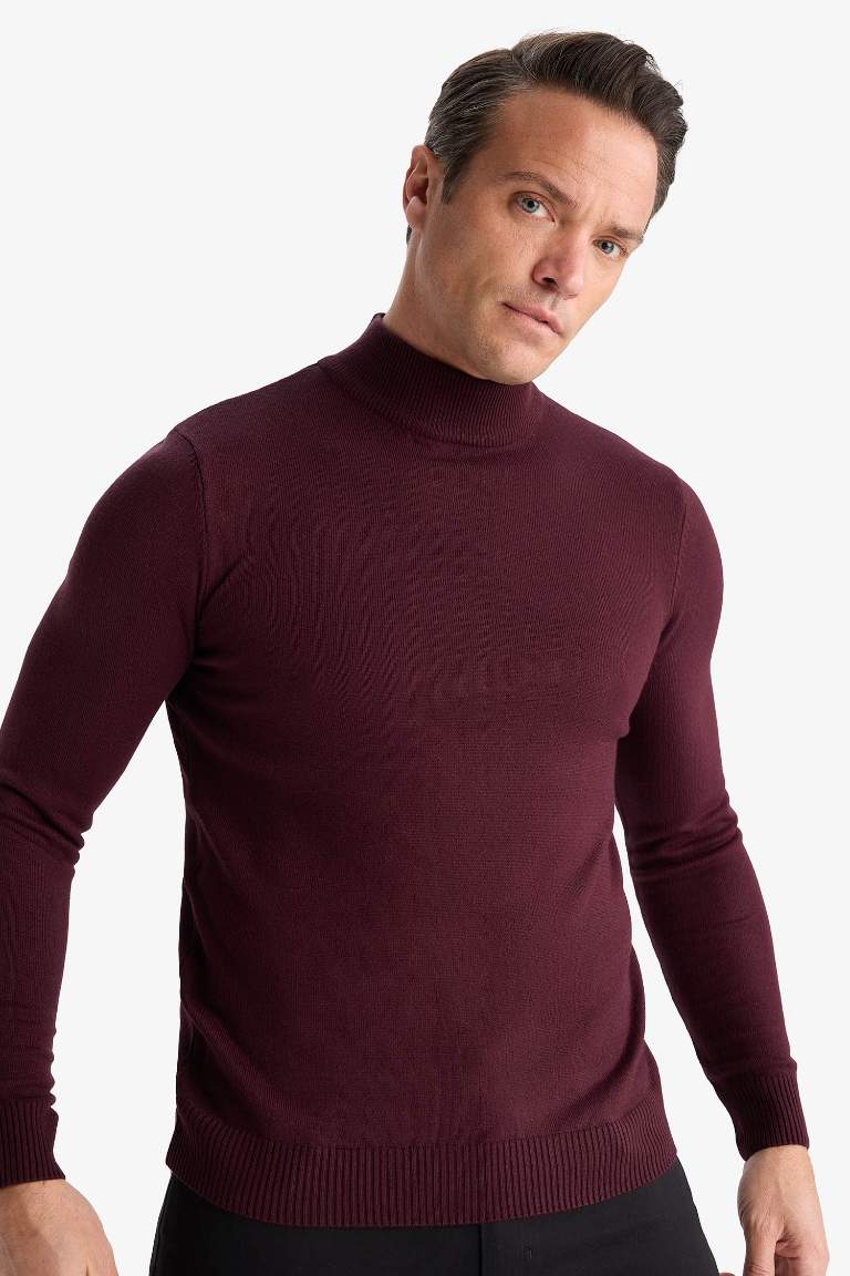 Slim Fit Dar Kesim Balıkçı Yaka Basic Düz Triko Kazak
