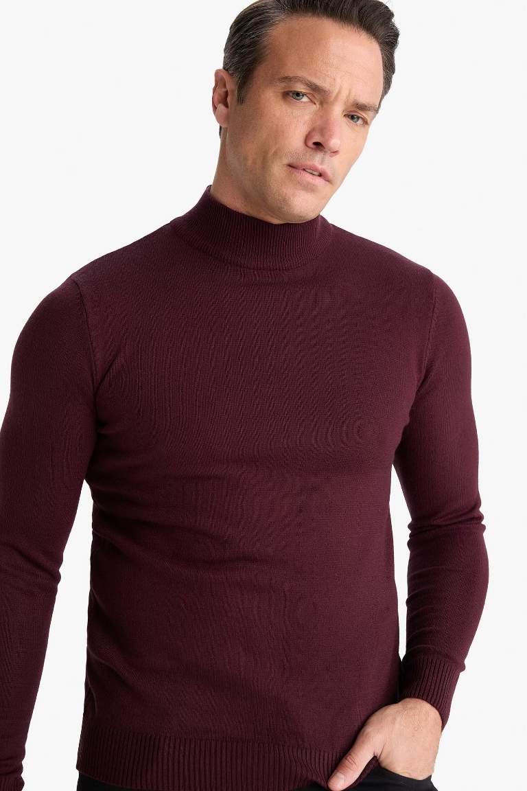 Slim Fit Dar Kesim Balıkçı Yaka Basic Düz Triko Kazak