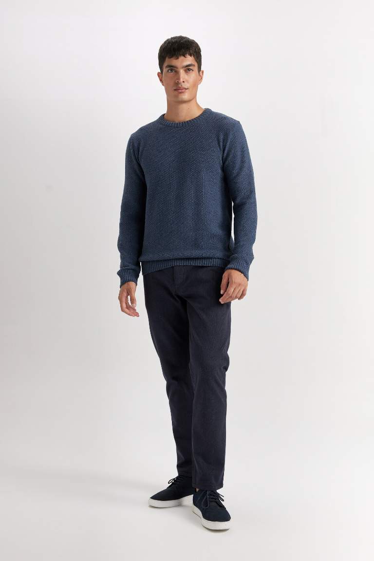 Standard Fit Crew Neck Textured Basic Knitted Pullover