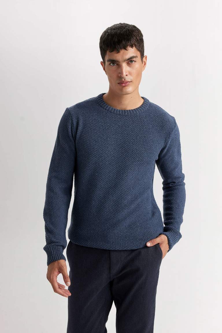 Standard Fit Crew Neck Textured Basic Knitted Pullover