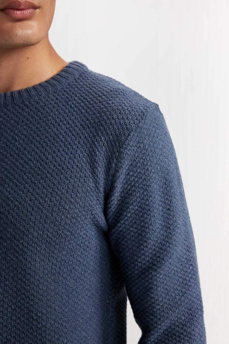 Standard Fit Crew Neck Textured Basic Knitted Pullover