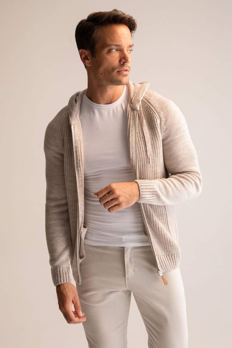 Regular Fit Kapüşonlu Triko Fermuarlı Hırka