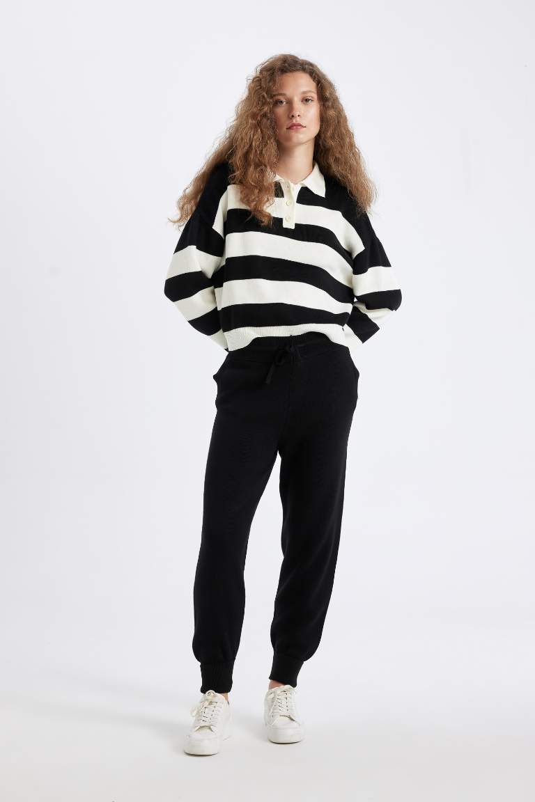 Basic Straight Waist Elastic Leg Jogger Knitted Pants