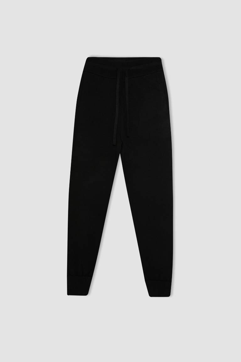 Basic Straight Waist Elastic Leg Jogger Knitted Pants