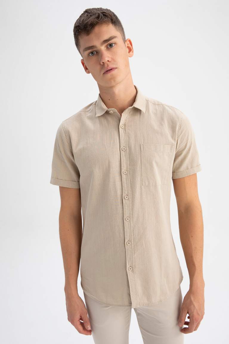 Slim Fit Polo Neck Short Sleeve Shirt