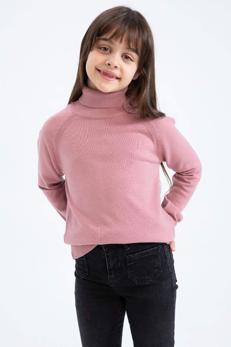 Kız Çocuk Regular Fit Balıkçı Yaka Kazak