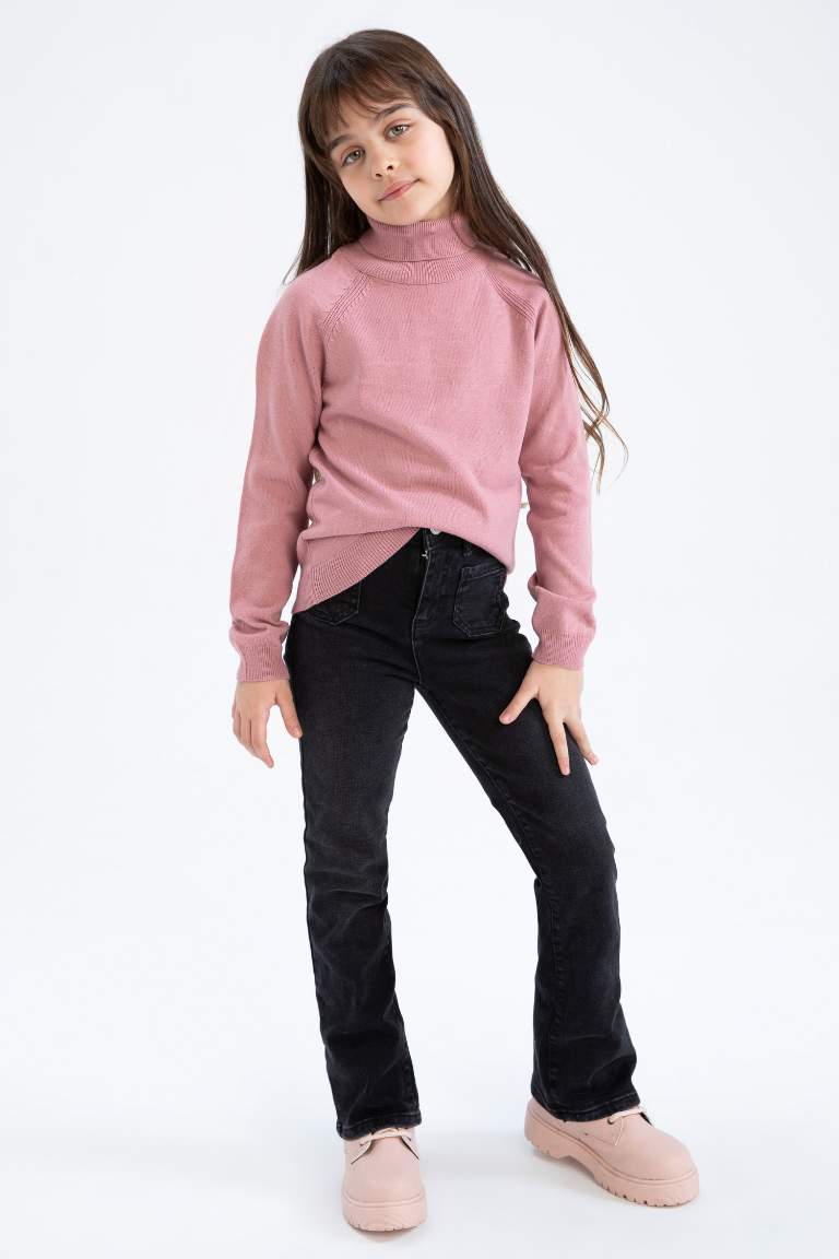 Kız Çocuk Regular Fit Balıkçı Yaka Kazak