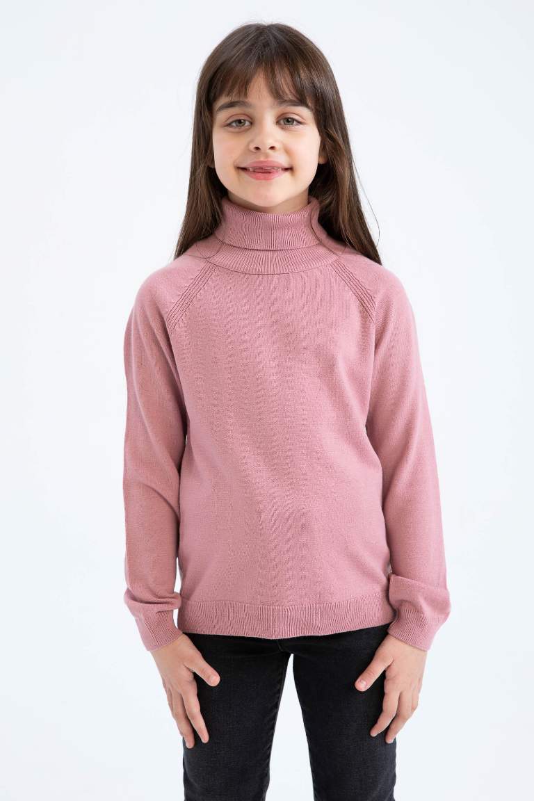 Kız Çocuk Regular Fit Balıkçı Yaka Kazak