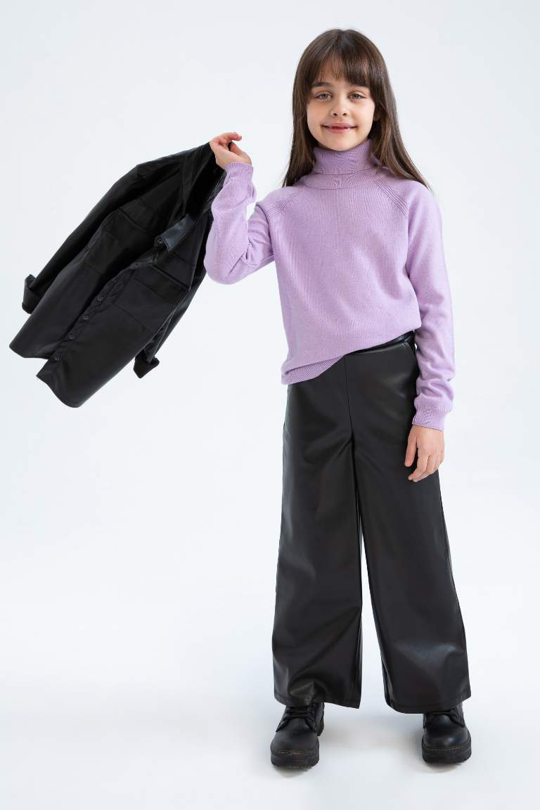 Kız Çocuk Regular Fit Balıkçı Yaka Kazak