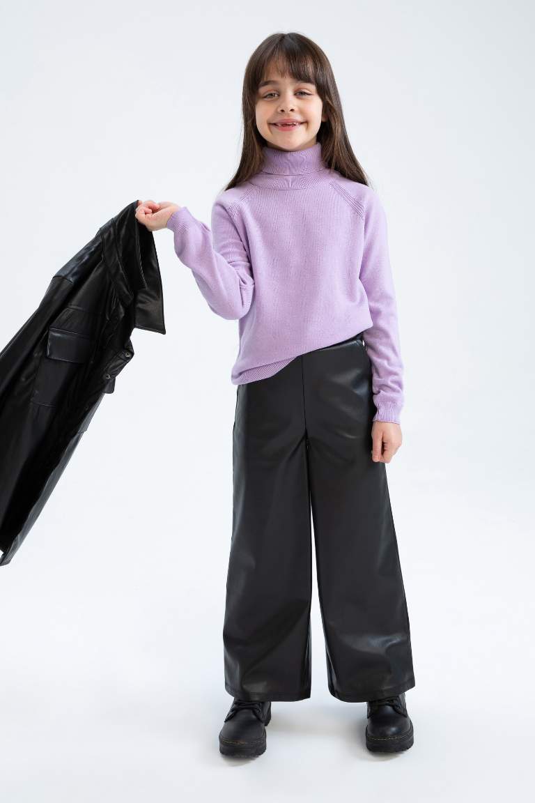 Kız Çocuk Regular Fit Balıkçı Yaka Kazak