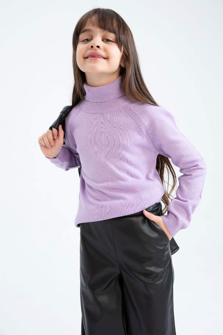Kız Çocuk Regular Fit Balıkçı Yaka Kazak